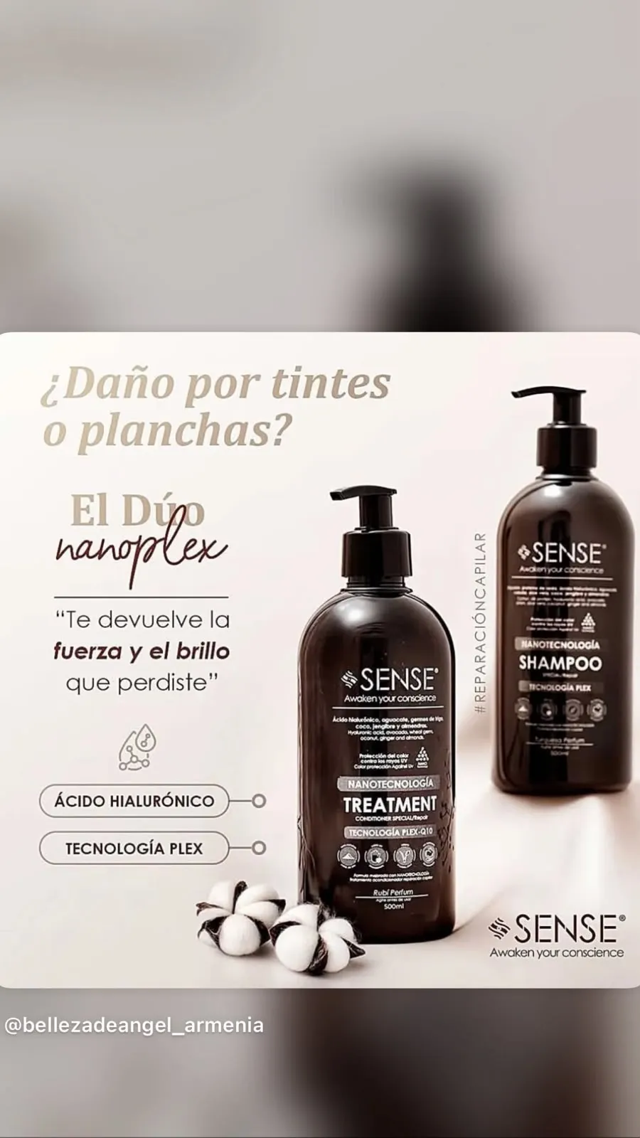 Combo Sense Nanoplex: tratamiento y champú de 500 ml en envase negro.