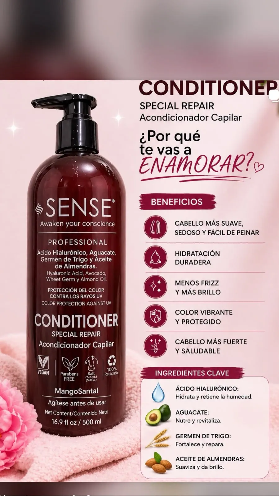Acondicionador Sense Special Repair de 500 ml en envase café.